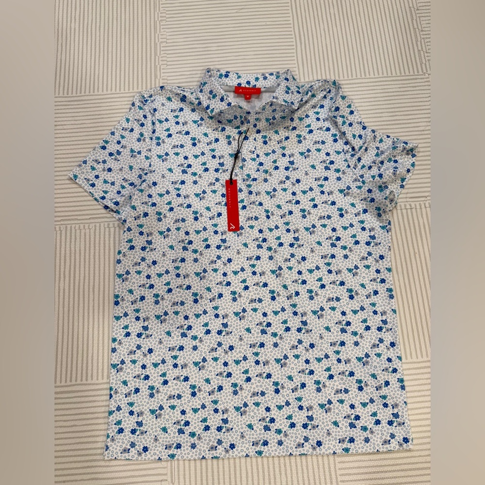 Blue Floral Patterned Polo Golf/Tennis Shirt